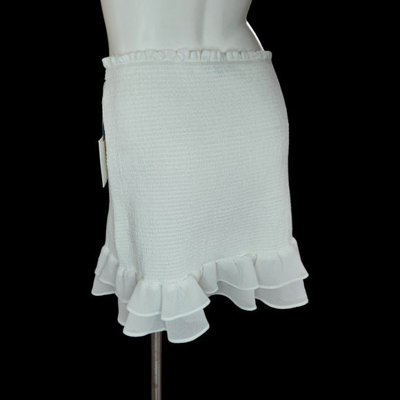 1. State Smocked Double Ruffle Hem Mini Skirt In White Women's Size Small NWT - Picture 5 of 11